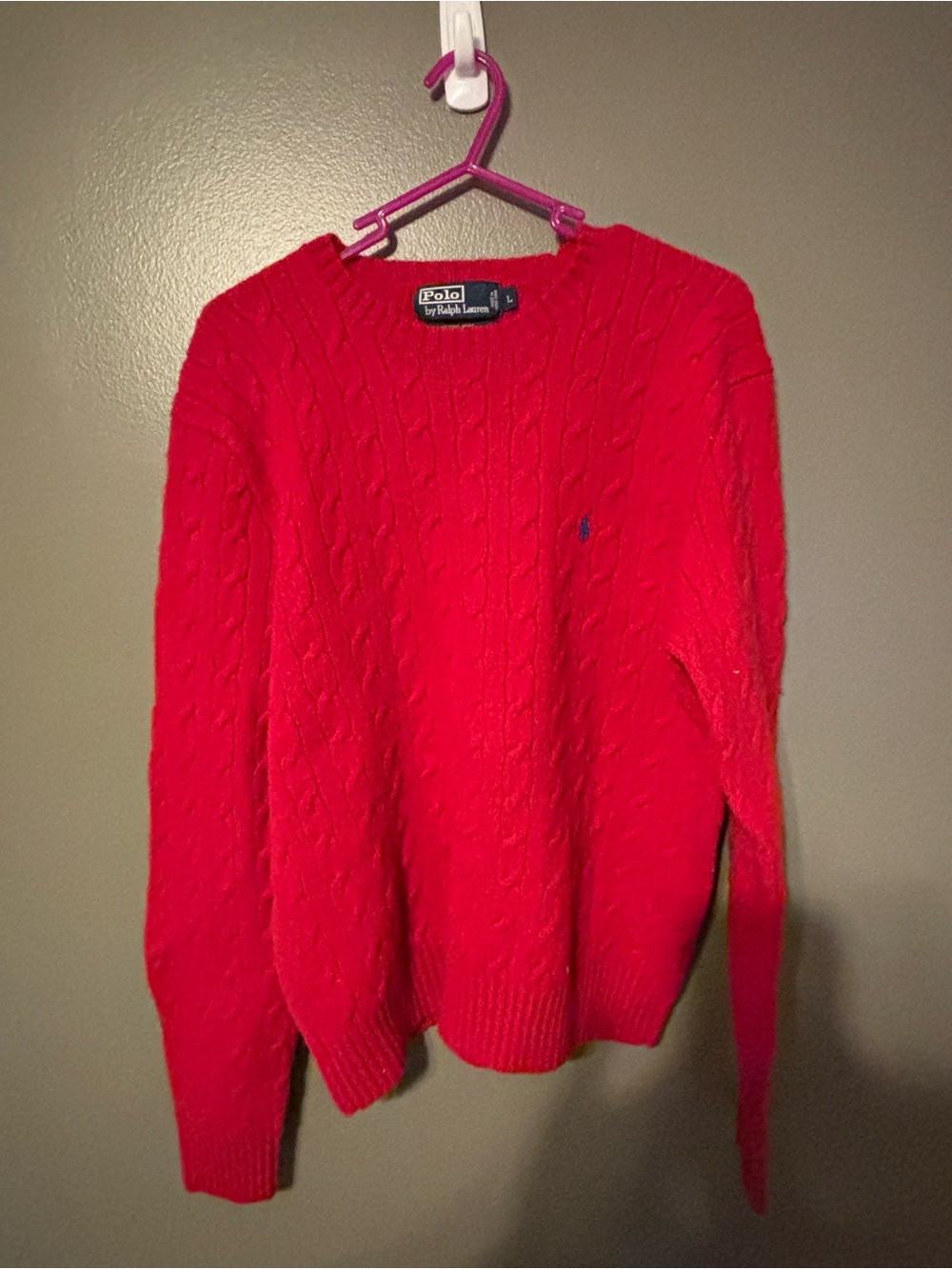 Polo by Ralph Lauren Red Cable-Knit Crewneck Sweater